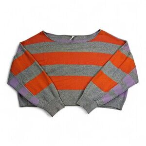 Daily Practice Striped Cropped Scoopneck Sweater XL Gray Orange Purple